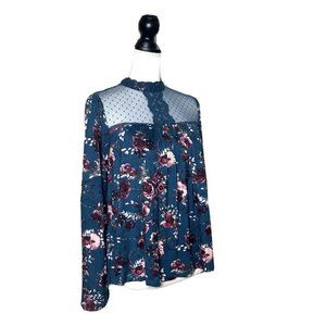 Taylor & Sage Lace Neckline Bell Sleeve Floral Top